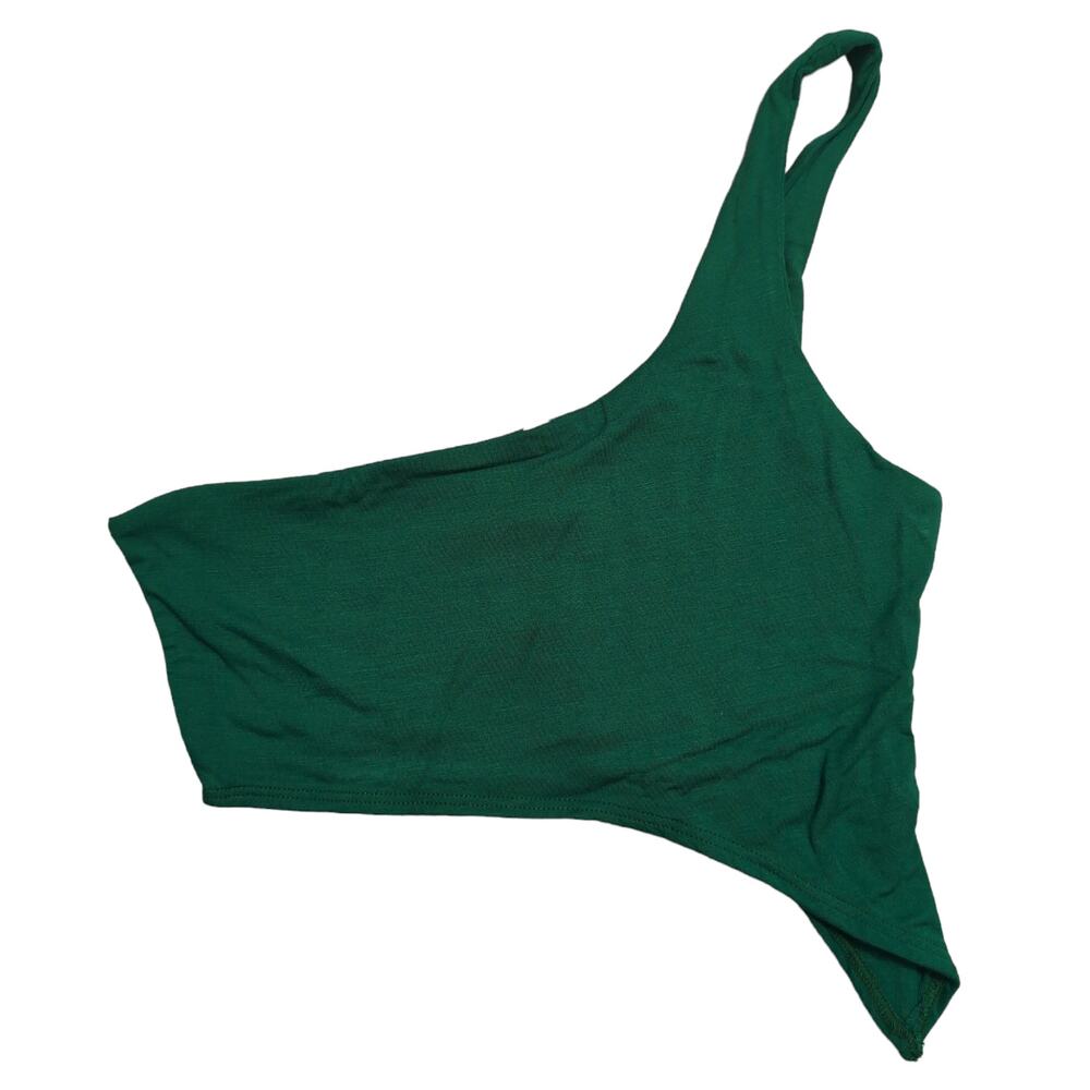 Naked Wardrobe Kelly Green Smooth Side Asymmetrical Crop Top NW-T2619 XS New